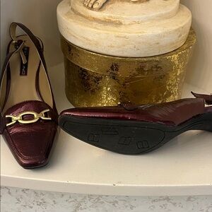 Bandolino Maroon Slingback Heels with Gold Detail